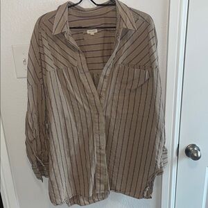 Anthropologie Brown Striped Button-Up Top